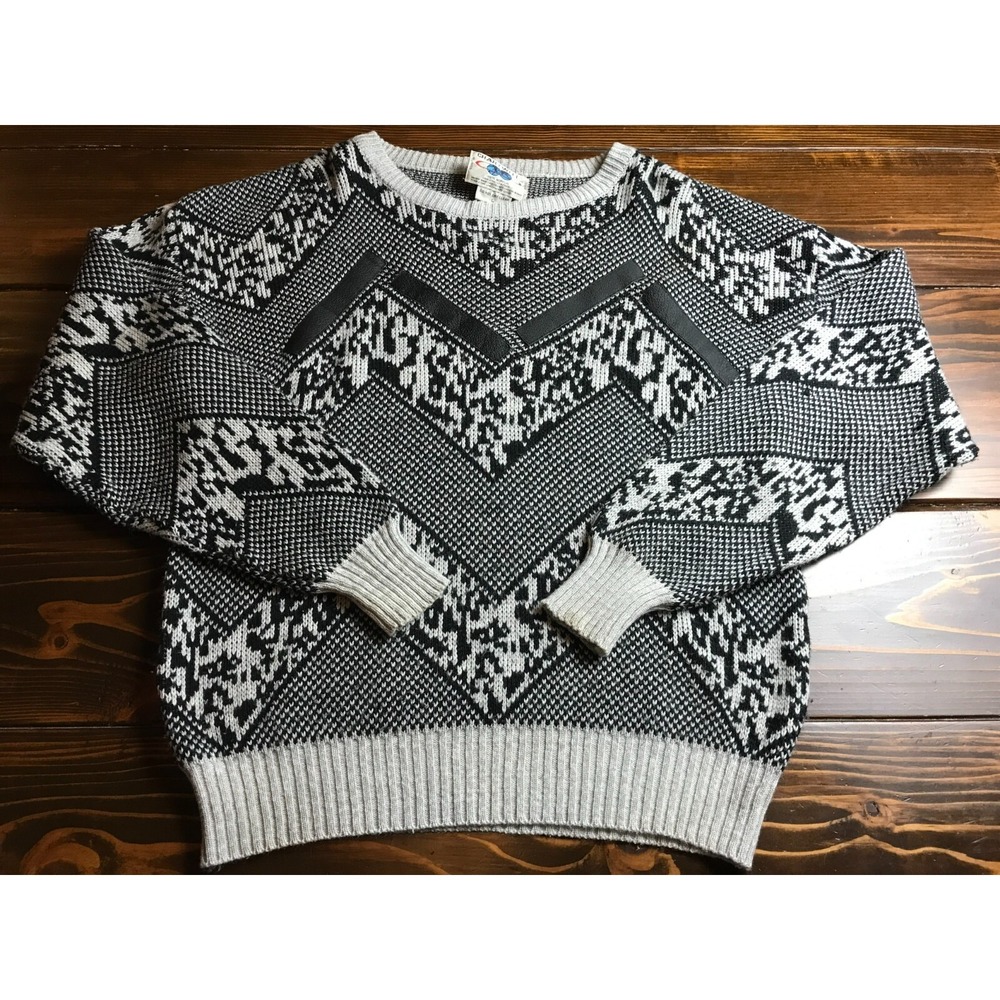 Chart Well Sweater, Men's Size Large, Gray Black, Vintage, Geometric, Pullover